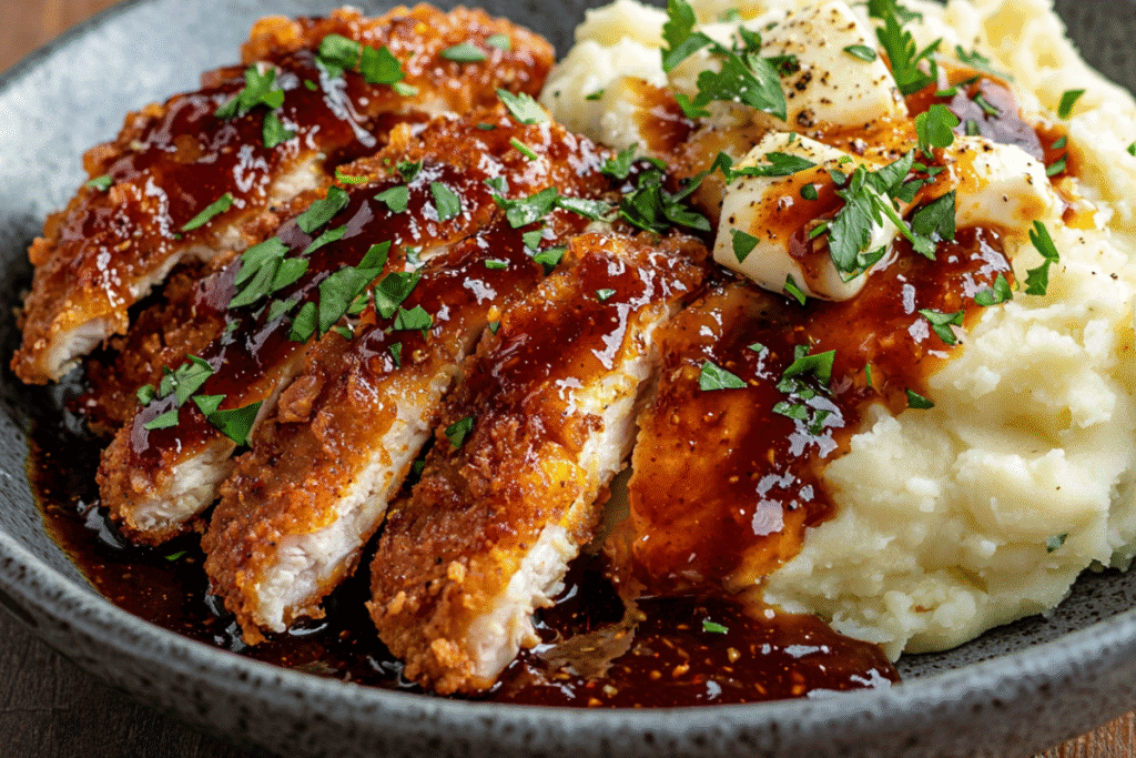 Crispy Honey BBQ Chicken and Parmesan Mashed Potatoes Recipe