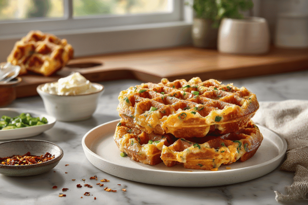 Savory Cheddar Jalapeño Cornbread Waffles