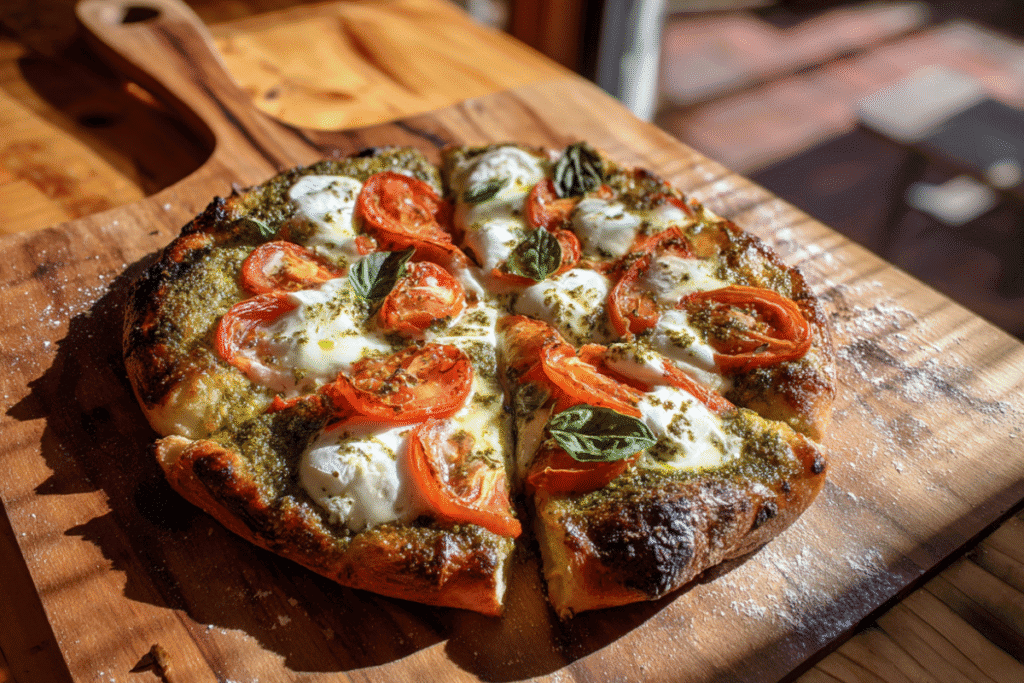 burrata and pesto pizza