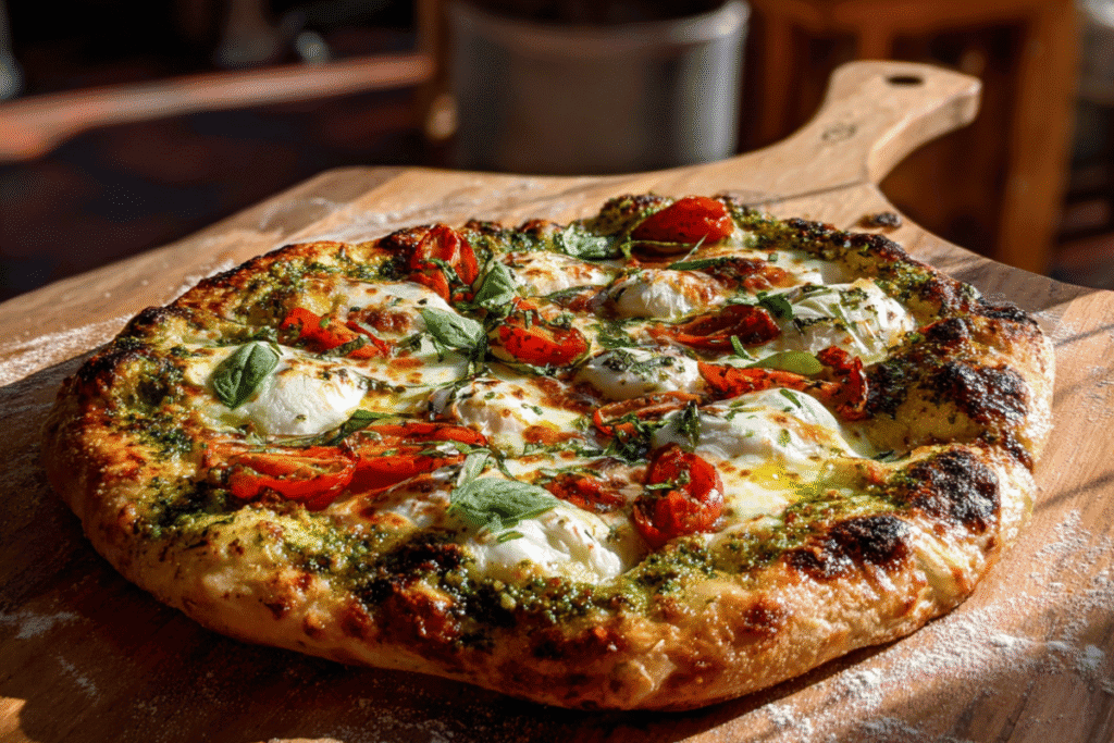 burrata and pesto pizza
