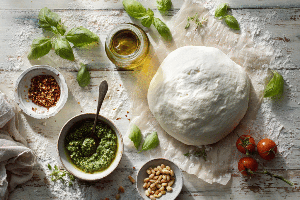 burrata and pesto pizza