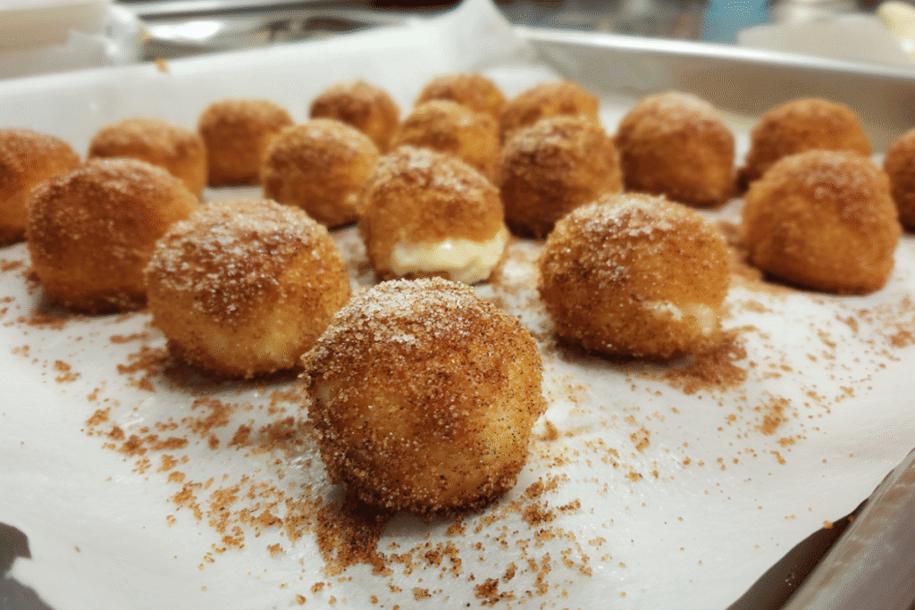 Churro cheesecake bites