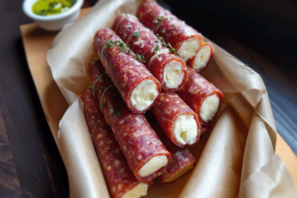 Keto salami roll-ups