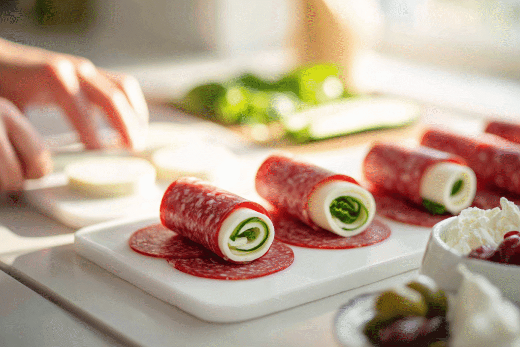 Keto salami roll-ups