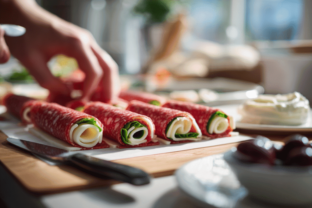 Keto salami roll-ups