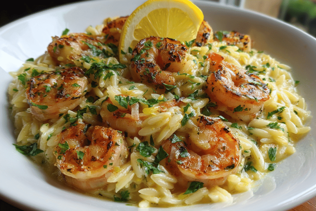 shrimp orzo in lemon garlic sauce