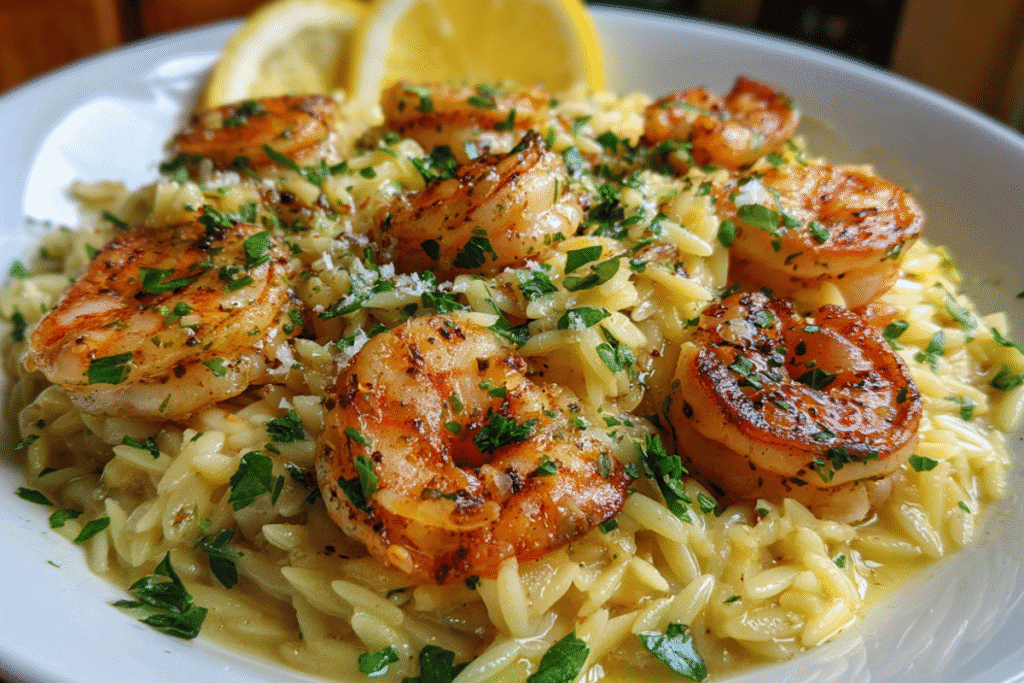 shrimp orzo in lemon garlic sauce