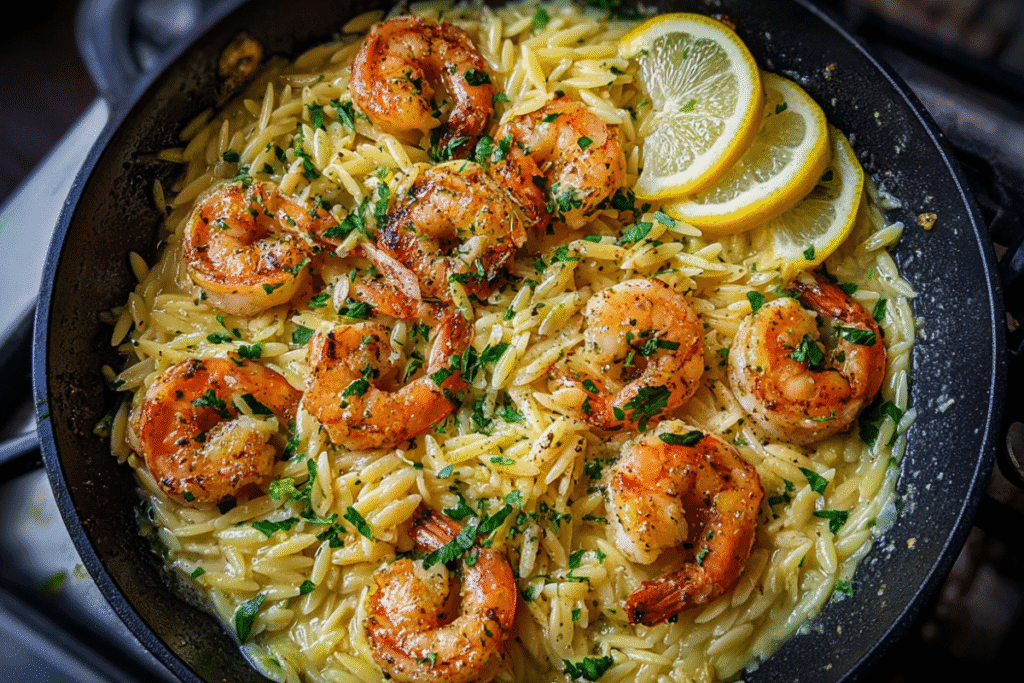 shrimp orzo in lemon garlic sauce