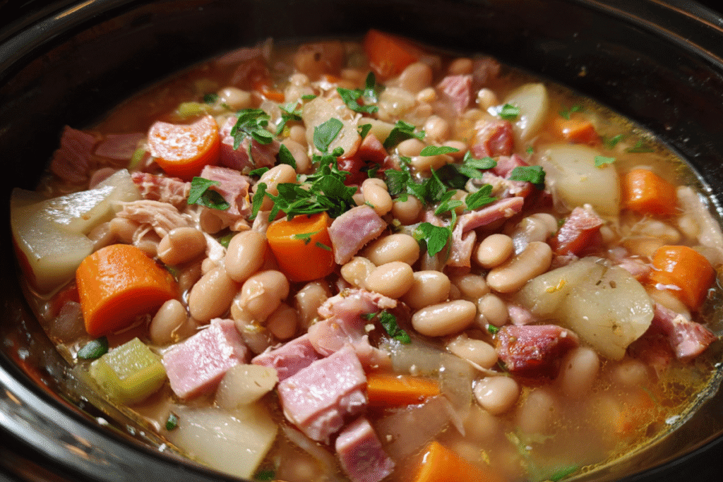 slow cooker ham and bean soup