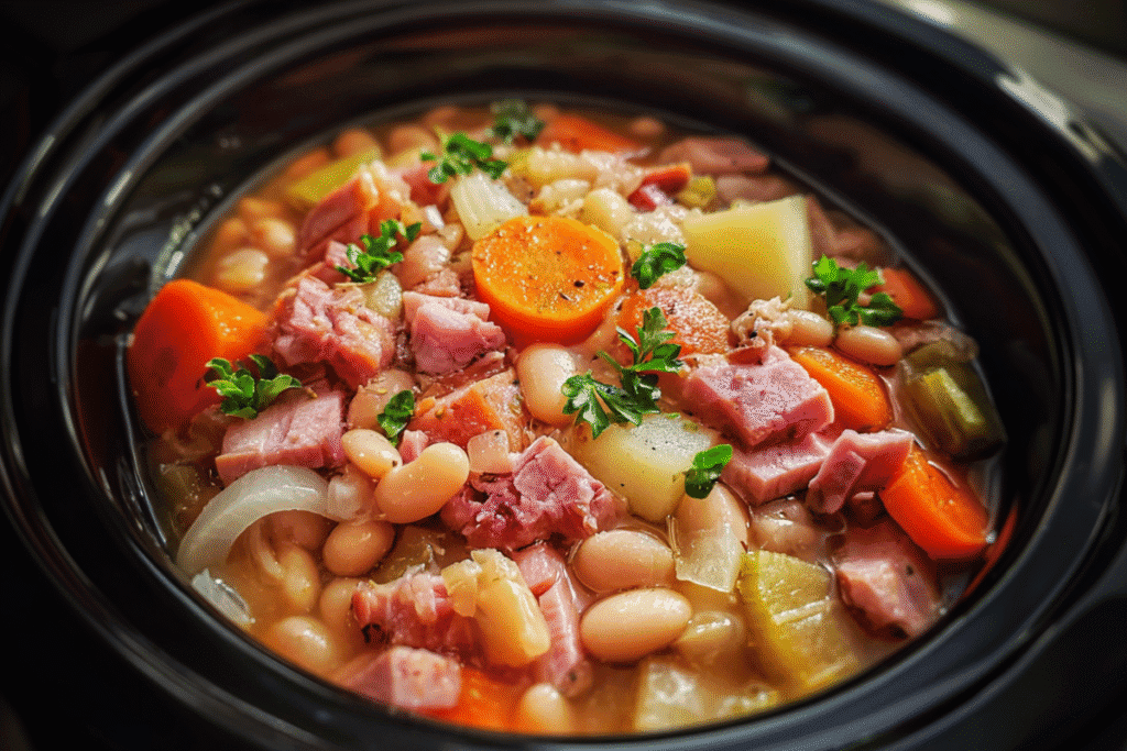slow cooker ham and bean soup